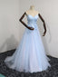 Elegant Blue Tulle Sweetheart Party Dresses Formal Dresses, Blue Lace Applique Prom Dresses 2025