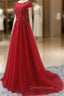 Elegant Cap Sleeve Lace Applique Tulle Prom Dresses, Prom Gown