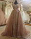 Elegant Champagne Lace Mermaid Prom Gown
