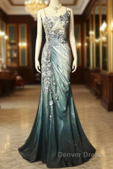 Elegant Chiffon Mermaid Gown For Prom&Party Spaghetti Strap Sequined Applique Evening Gown