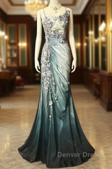 Elegant Chiffon Mermaid Gown For Prom&Party Spaghetti Strap Sequined Applique Evening Gown