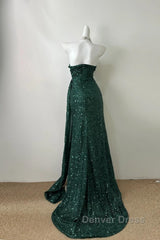 Elegant Dark Green Sweetheart Neck Mermaid Long Prom Dresses Sequin Strapless Formal Evening Dresses