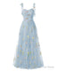 Elegant Embroidery Blue Prom Dress Sweetheart Spaghetti Straps A Line Prom Dress Long Simple Prom Dresses