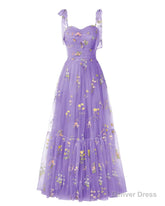 Elegant Embroidery Lavender Prom Dresses Sweetheart Spaghetti Straps A Line Party Dress Long Simple Formal Dress