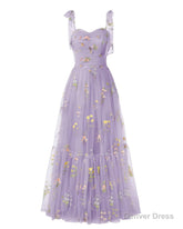 Elegant Embroidery Purple Prom Dresses Sweetheart Spaghetti Straps A Line Party Dress Long Simple Formal Dress