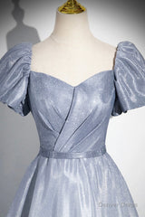 Elegant Gradient Short Sleeve Part Dress, A-Line Blue Formal Evening Dress