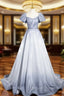 Elegant Gradient Short Sleeve Part Dress, A Line Blue Prom Dresses