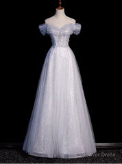 Elegant Gray Tulle Sequins Prom Dress