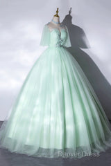 Elegant Green A-Line Princess Prom Dresses, A-Line Lace Evening Party Dresses