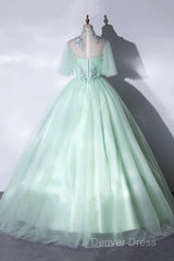 Elegant Green A-Line Princess Prom Dresses, A-Line Lace Evening Party Dresses