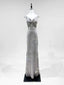 Elegant Grey Mermaid V-Neck Sequined Long Prom Dresses Evening Dresses