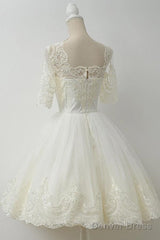 Elegant Half Sleeves White Ball Gown Homecoming Dress With Lace