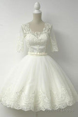 Elegant Half Sleeves White Ball Gown Homecoming Dress With Lace