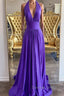 Elegant Halter Neck Backless Purple Long Prom Dresses, Backless Purple Formal Graduation Evening Dresses