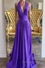 Elegant Halter Neck Backless Purple Long Prom Dress, Backless Purple Prom Graduation Prom Dresses