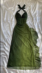 Elegant Halter Straps Ombre Green Long Chiffon Prom Dress
