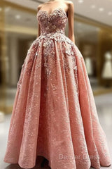 Elegant Handmade Flower Sweetheart Pink Lace Prom Dresses