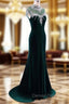 Elegant High Neck Prom Dresses Green Mermaid Evening Dresses