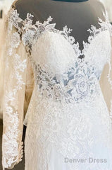 Elegant Illusion Neck Lace Wedding Dress With Long Sleeves