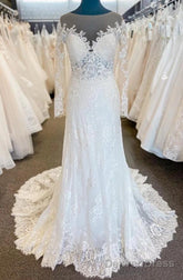 Elegant Illusion Neck Lace Wedding Dress With Long Sleeves