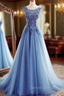 Elegant Illusion Sleeveless Lace Appliques A Line Lace up Prom Gown