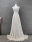 Elegant Ivory Cap-Sleeve Pearl Lace Chiffon Long Prom Dresses Evening Dresses
