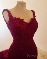 Elegant Lace Embroidery Sweetheart Mermaid Tulle Prom Evening Dresses