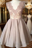 Elegant Lace V Neck Cap Sleeves Homecoming Dress Short Cocktail Dresses