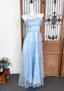 Elegant Light Blue A-Line Strapless Ruffled Tulle Long Prom Dresses Evening Dresses