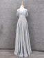 Elegant Light Gray A-Line Off-Shoulder Twist Ruffled Chiffon Long Prom Dresses Evening Dresses Bridesmaid Dresses