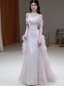 Elegant Light Pink Mermaid Off-The-Shoulder Sequined Sheer Tulle Long Prom Dresses Evening Dresses