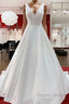 Elegant Long A Line V Neck Satin Ruffles Open Back Wedding Dresses
