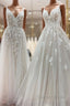 Elegant Long A-line V Neck Sleeveless Ruffles Backless Wedding Dresses