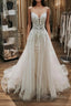 Elegant Long A Line V Neck Spaghetti Straps Lace Tulle Wedding Dresses