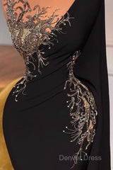 Elegant Long Black Mermaid Beading Lace Prom Dresses