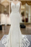 Elegant Long Mermaid Spaghetti Straps Lace Satin Open Back Wedding Dresses