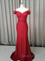 Elegant Long Mermaid Spandex Off Shoulder Prom Dress, Wine Red Bridesmaid Dresses