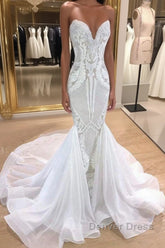 Elegant Long Mermaid Sweetheart Sequins Wedding Dresses