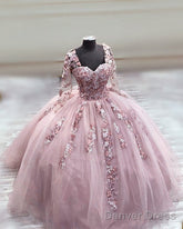 Elegant Long Sleeves Quinceanera Dresses Ball Gown With 3D Flowers
