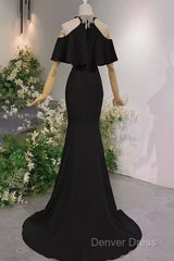 Elegant Mermaid Black Long Prom Dresses Formal Evening Dresses