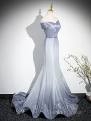 Elegant Mermaid Gray Long Prom Dresses, Gray Party Dresses