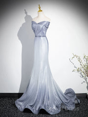 Elegant Mermaid Gray Long Prom Dresses, Gray Party Dresses