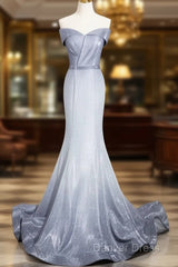 Elegant Mermaid Gray Long Prom Dresses, Gray Party Dresses