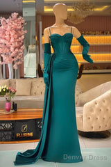 Elegant Mermaid Long Dark Green Spaghetti Straps Prom Dress With Ruffles