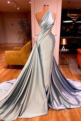 Elegant Mermaid One Shoulder Satin Long Evening Dresses Prom Dresses