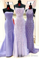 Elegant Mermaid Prom Dresses, Lavender Lace Prom Dresses, Formal Evening Party Dresses