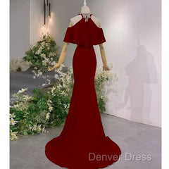 Elegant Mermaid Red Long Prom Dresses Formal Evening Dresses