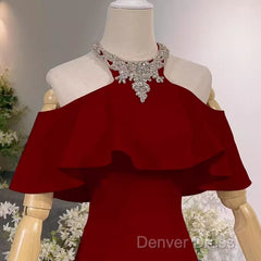 Elegant Mermaid Red Long Prom Dresses Formal Evening Dresses