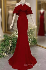 Elegant Mermaid Red Long Prom Dresses Formal Evening Dresses