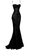 Elegant Mermaid Spaghetti Straps Black Lace Long Prom Dresses Birthday Outfits